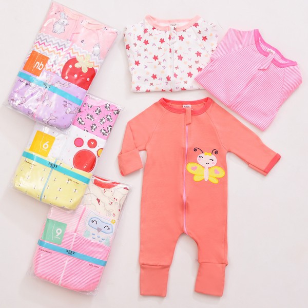 3 Pcs Premium Sleepsuit Bayi Perempuan Import - Resleting Buka Tutup P068