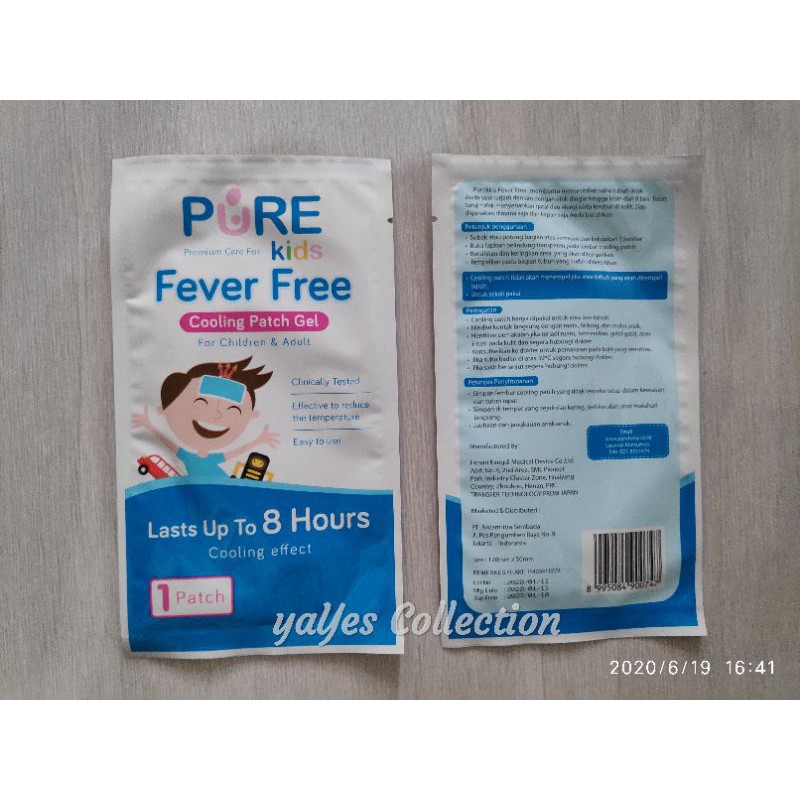 Kompres demam anak kids Pure fever free 1 lembar cooling patch gel 8 jam plaster turun panas fiver