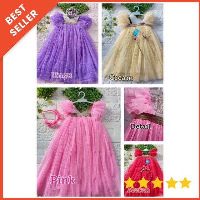 DRESS TUTU  PRINCESS CANTIK 2-7 TAHUN GRATIS BANDO / DRESS TUTU ANAK GAMAR / GAUN PESTA ANAK PREMIUM