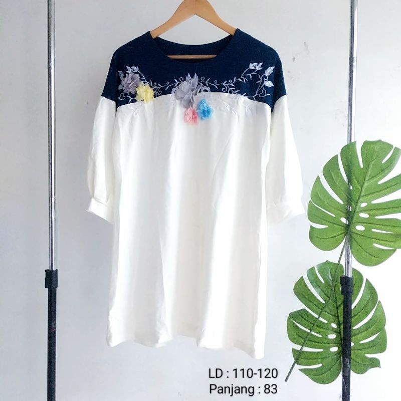 atasan panjang jumbo wanita big plus size bahan baby terry lembut tebal premium lengan 7/8 motif two