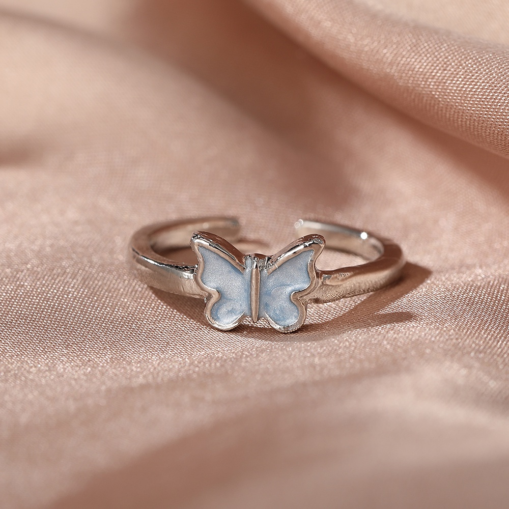 YEEZII Korean Fashion Enamel Butterfly Ring Colorful Open Adjustable Finger Rings Gold Silver Ring for Women Accessories Jewelry Gift