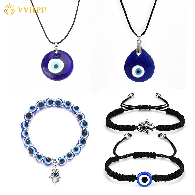 Kalung Rantai Klavikula Hias Liontin Mata Evil Warna Biru Untuk Wanita