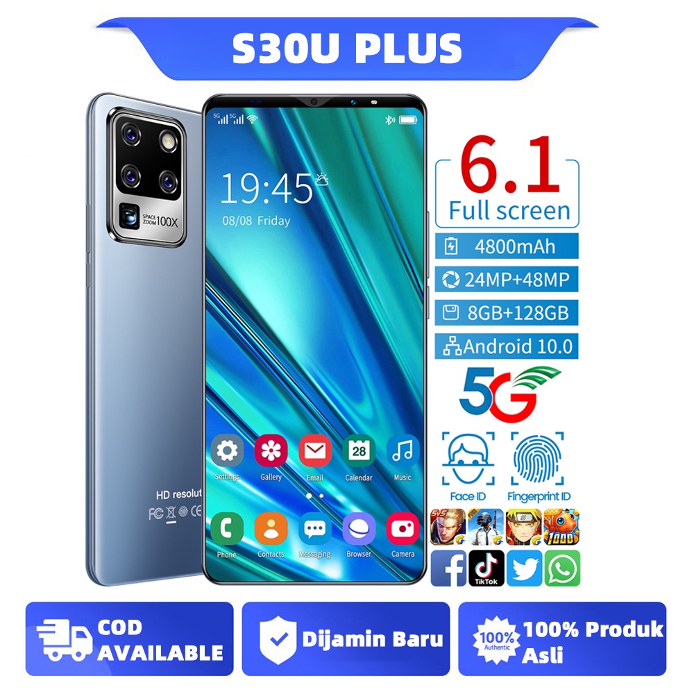 hp murah galaxy S30U plus 4G/5G LTE 6,5 inci Ponsel Pintar Baru 8+256GB