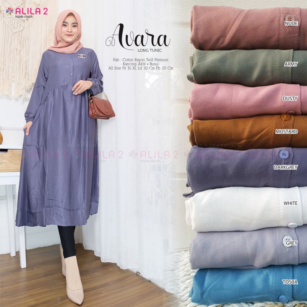 AVARA LONG TUNIC BY ALILA TOP ATASAN BAJU KEMEJA TUNIK POLOS WANITA CASUAL BAHAN CATTON RAYON TWILL 