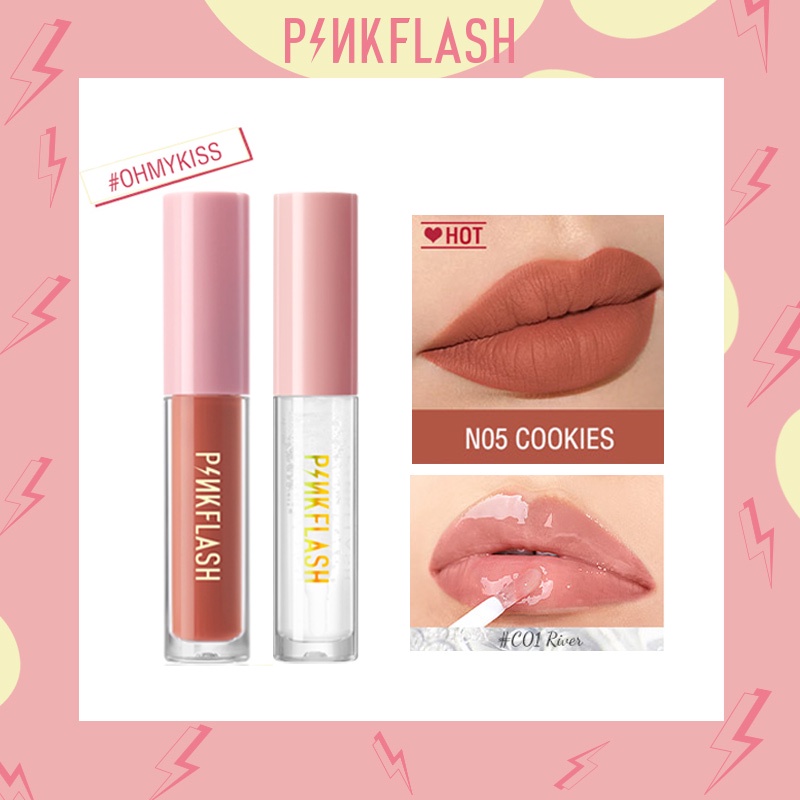 PINKFLASH OhMyKiss 2 Pieces Liquid Lipstick Long Lasting Lipstik Cair VE Moisturising Tahan Lama