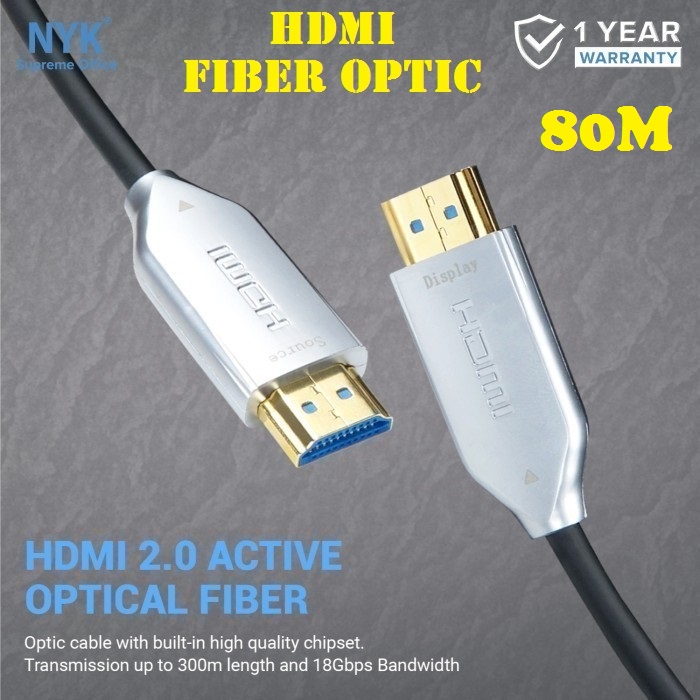 NYK 80 Meter Kabel Active Fiber Optic HDMI 2160P ULTRA HD 4K 80M