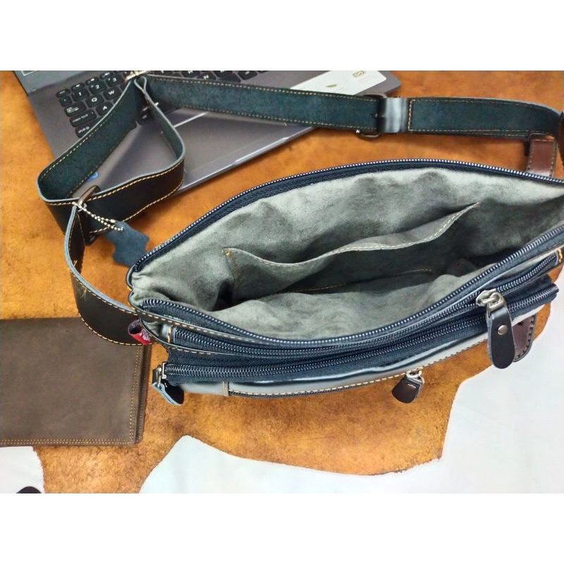 Waistbag kulit sapi asli pria wanita santacruz