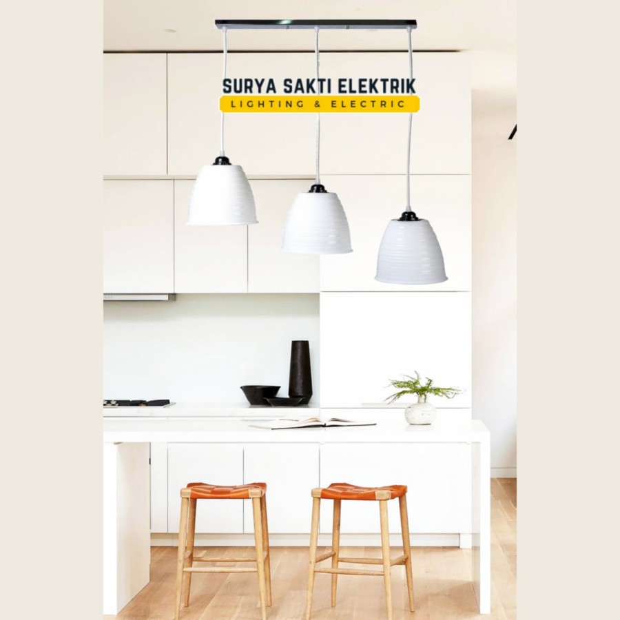 LAMPU GANTUNG MINIMALIS 1 SET 3 IN 1 MODERN PUTIH BESAR LAMPU HIAS RUANG TAMU RUANG MAKAN PANTRY