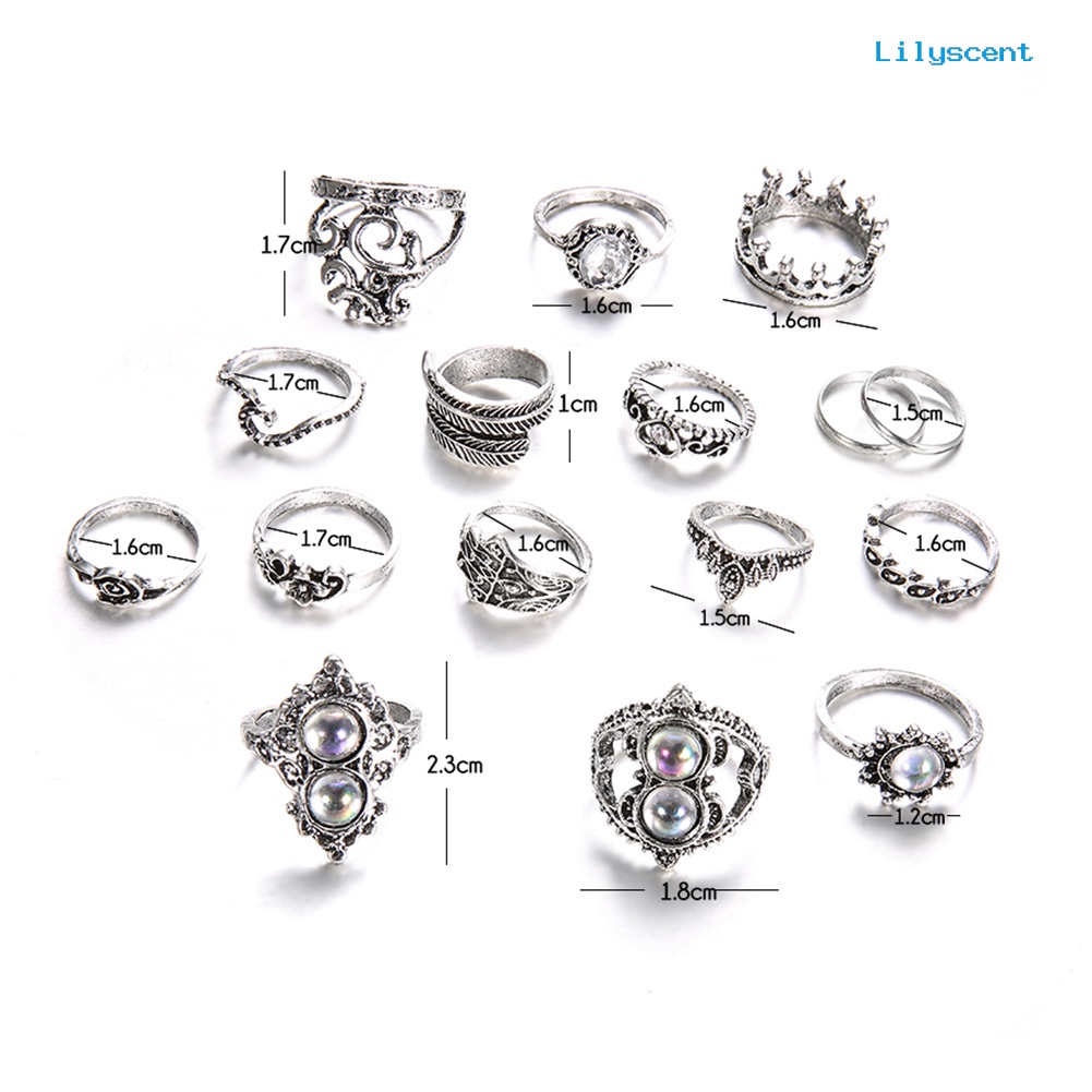 16pcs / Set Cincin Buku Jari Aneka Bentuk Gaya Retro Boho Untuk Wanita