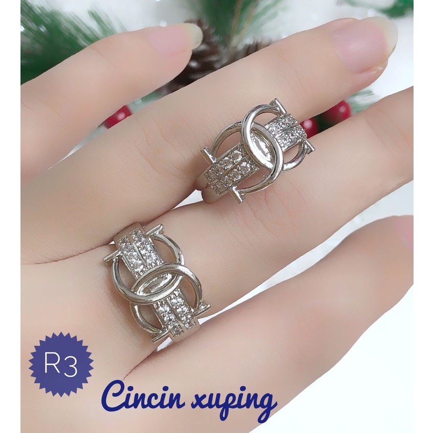 (OKT) TERLARIS Set Perhiasan Xuping Lapis Emas Cincin Chanel Permata Titanium Silver