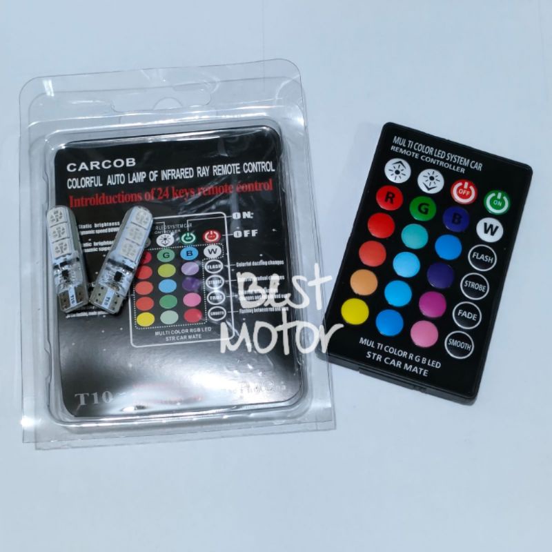 Lampu Senja LED Jelly T10 Remote RGB Lampu Kota Senja Motor / Mobil 16 Warna 2pcs