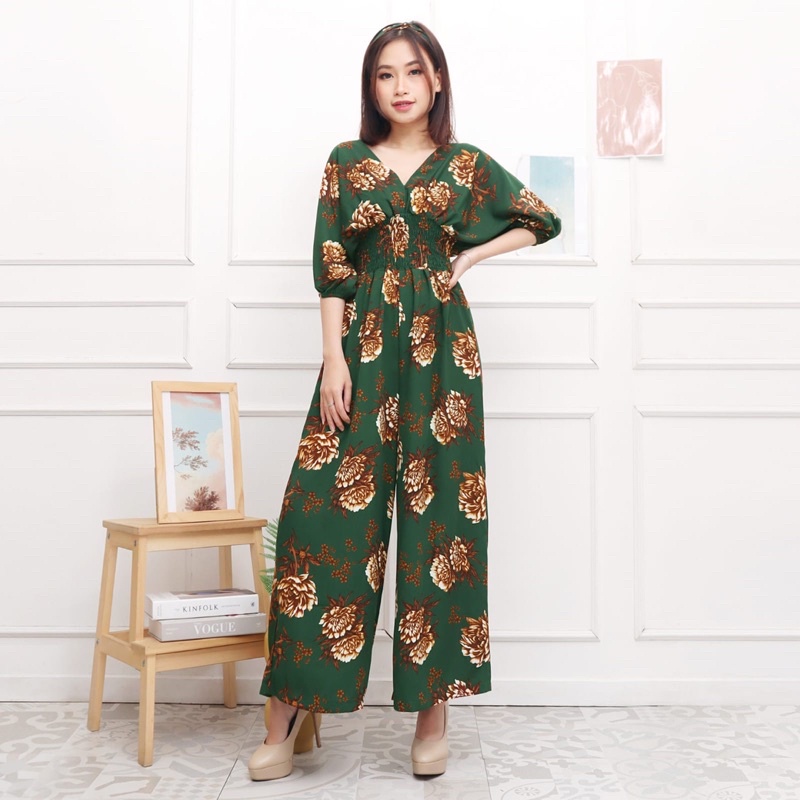 Jumpsuit Bunga Calista 413 FREE BANDO | Jumpsuit Jumbo