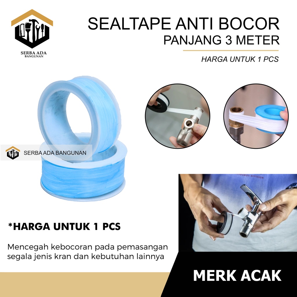 SEALTAPE / SEAL TAPE  12 x 0,075 MM x 10 METER ISOLASI PUTIH LENTUR UNTUK CEGAH BOCOR / PIPA KRAN