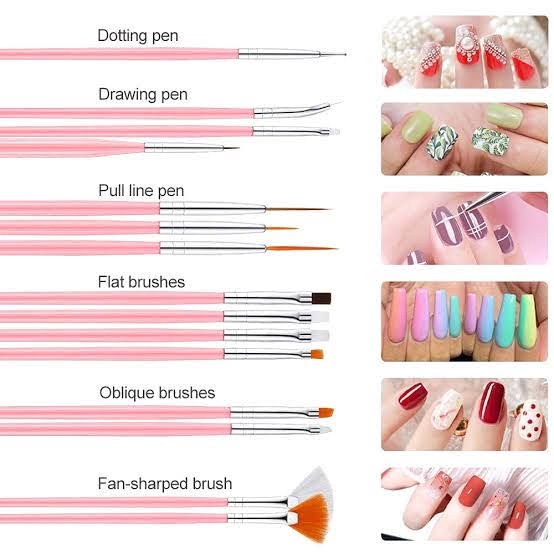 Kuas Brush Kuku Set Nail Art Dotting Tools Isi 8 in 1 / 20 in 1 Alat Manicure Pembuat Penghias dan Pengering Kutek 9W / 36W