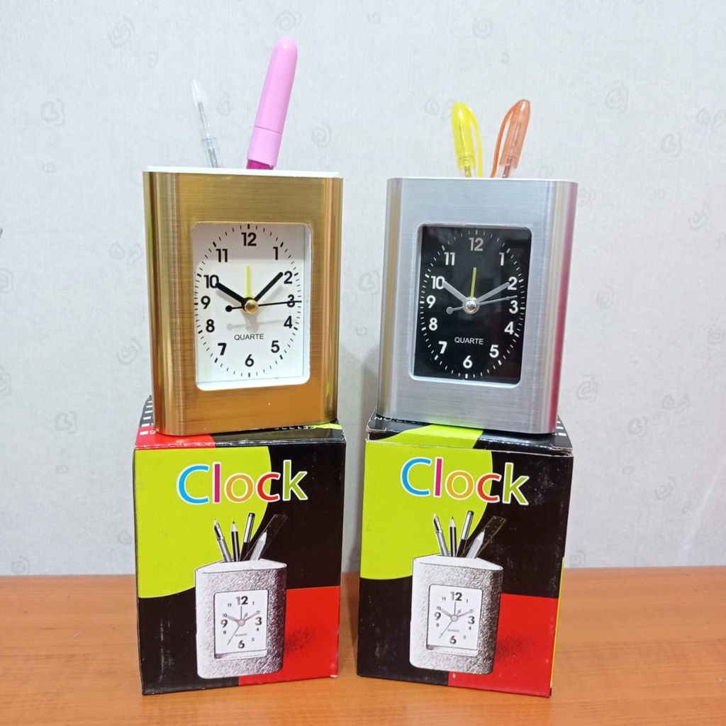 Jam Beker Mini / Jam Meja Kantor Multifungsi With Tempat Pensil Polos - ACC PLUS