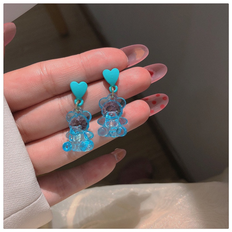 Super cute transparan beruang yang indah in desain manis Korea kartun S925 perak stud anting-anting