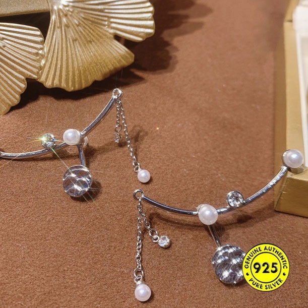 Anting Rumbai Mutiara Bahan Sterling Silver Gaya Retro Perancis Untuk Musim Panas