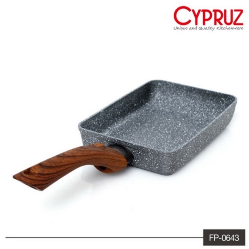 CYPRUZ Fry Pan Kotak Omellete Marble Induksi Gagang Kayu  13 x 18 cm