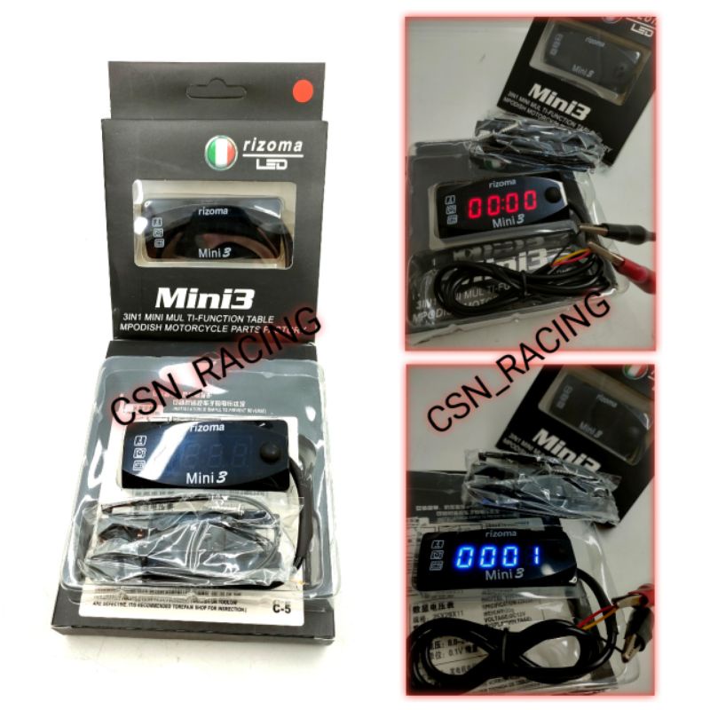 VOLTMETER RIZOMA 3 IN 1 VOLTMETER AKI SUHU JAM ACCU MINI 3