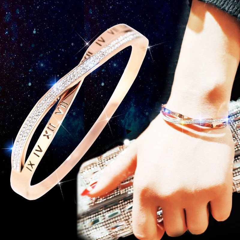 Gelang Premium Titanium Lapis Emas 18k ANTI KARAT Mode Hias Berlian Korea Bangle Wanita