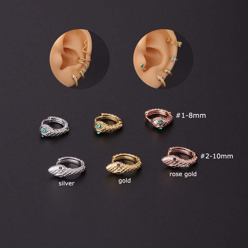 1pc Anting Hoop Bentuk Ular Bahan Tembaga Dengan Zircon Warna Silver / Gold / Rose Gold