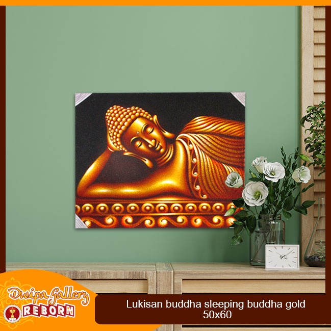Lukisan Buddha sleeping Buddha Gold 50 x 60