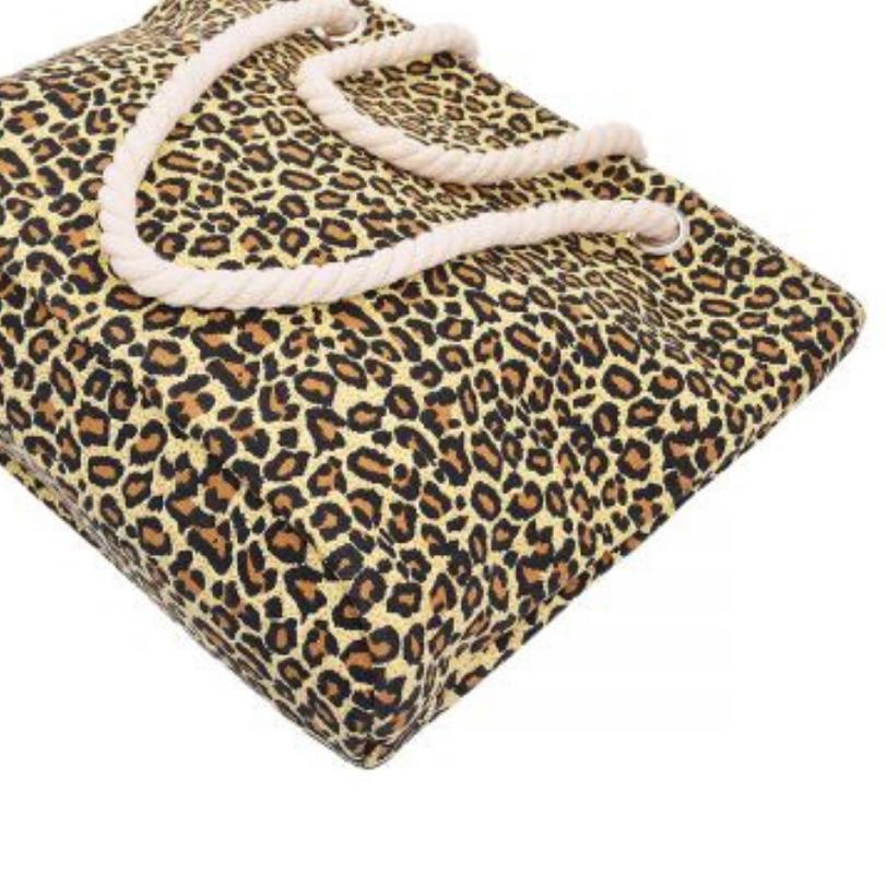 Tote bag kanvas resleting leopard ukuran besar -Tas tenteng laptop wanita fungsional