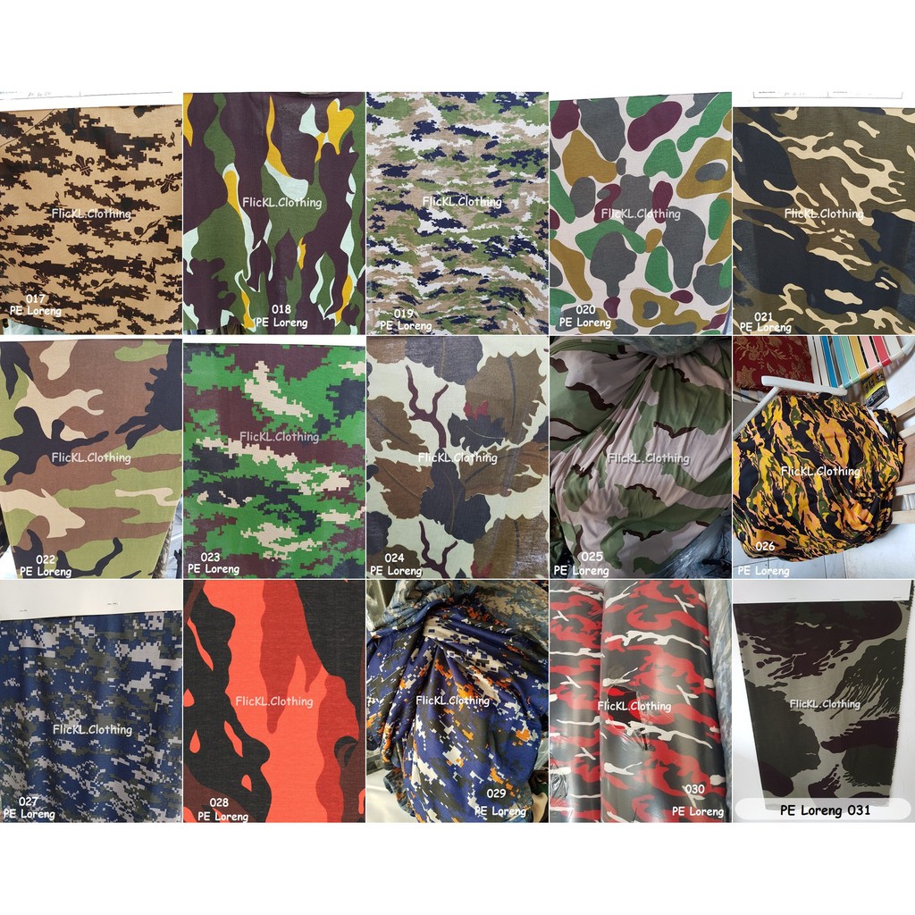 Bahan Kain Kaos Baju PE Polyster Single Loreng Camo Katun Cotton Polos Sablon Rib Kerah