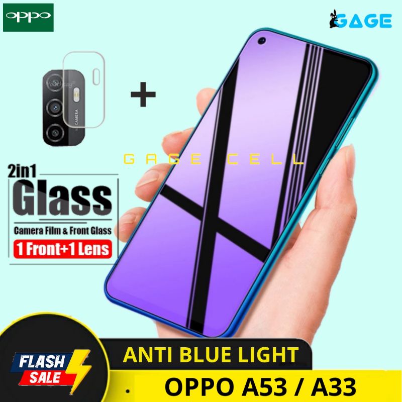 2in1 TEMPERED GLASS ANTI BLUE LIGHT FULL OPPO A53 A33 TG ANTI GORES RADIASI SCREEN PROTECTOR