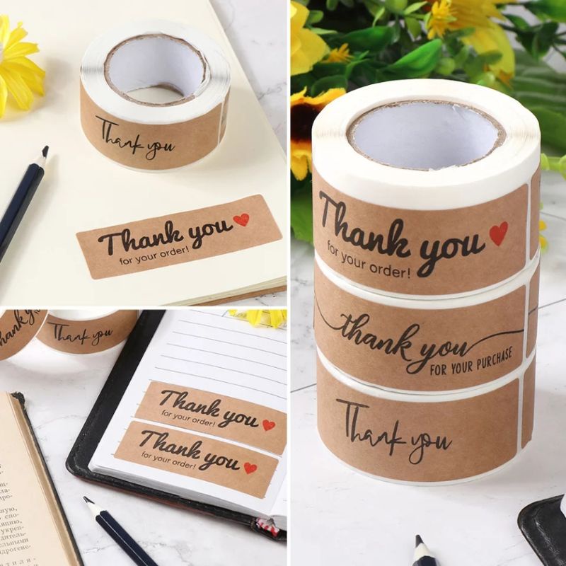 120pcs/roll Stiker Thankyou Kraft Label Segel Amplop Packing OLshop