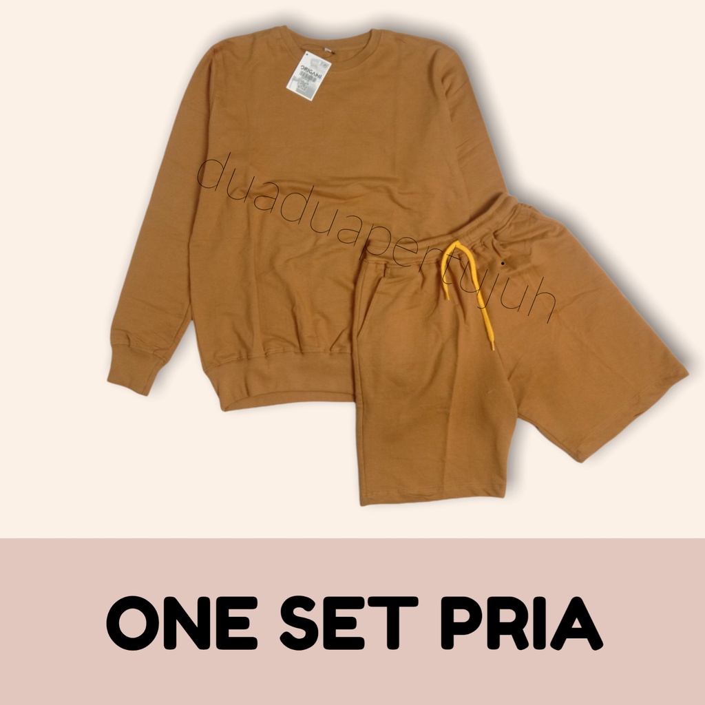 ONE SET POLOS PRIA CELANA PENDEK SWEATER CEWNECK POLOS PANJANG HITAM HIJAU MUSTARD