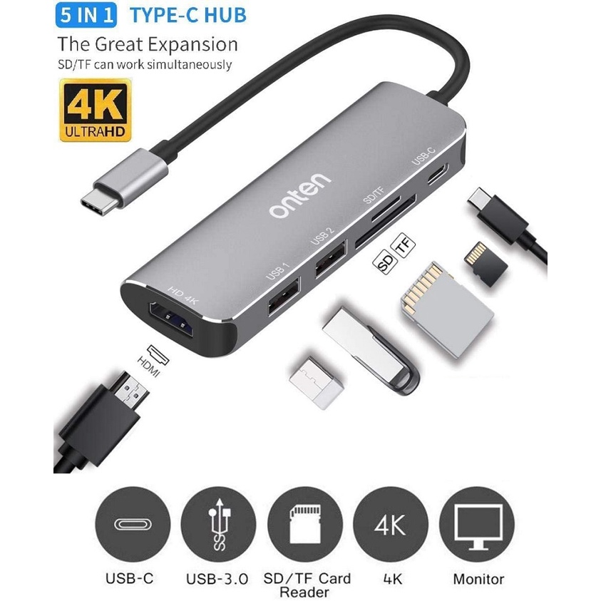 ONTEN OTN-95116 - 6 in 1 Type-C Multifunction Hub Adapter - USB-C HUB Adapter Converter Multifungsi 6 in 1