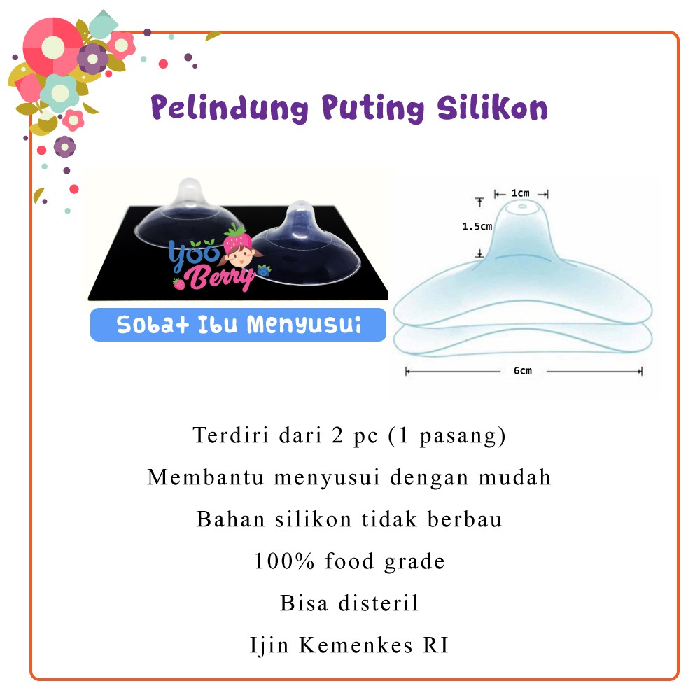 Ninio Paket 2 Pcs Pelindung Puting Ibu Menyusui Silicone Nipple Shield Berry Mart