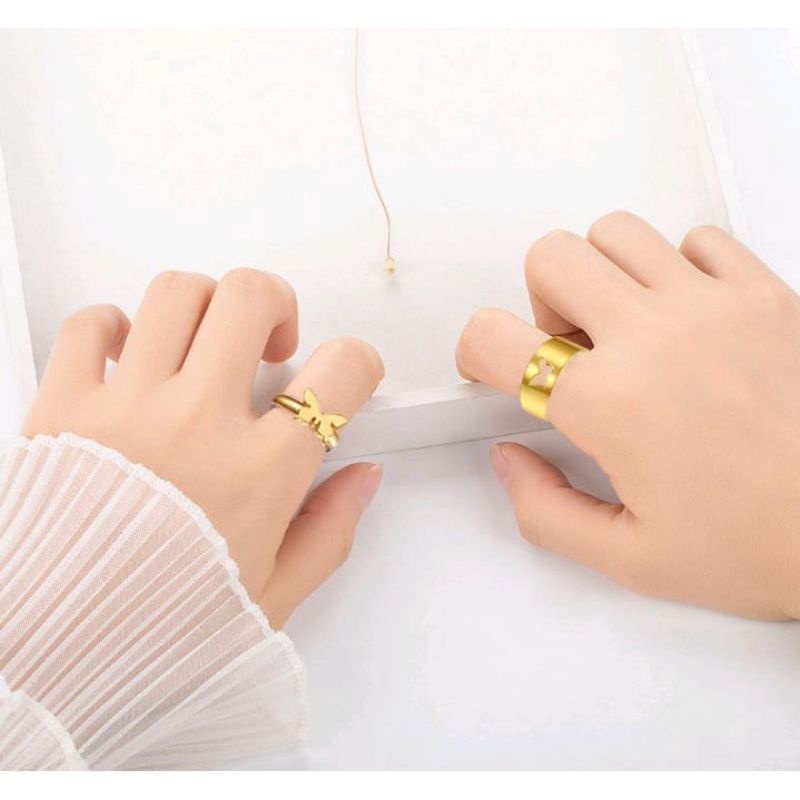 Set (2 buah) Cincin Couple Butterfly Kupu Kupu Fashion Ring Pasangan Sepasang Gaya Korea