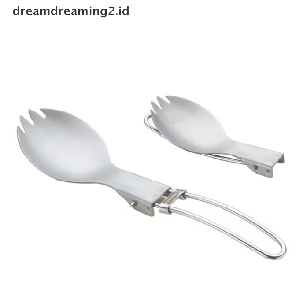 (LIKE) 1pc Sendok Garpu Lipat Bahan Stainless Steel Untuk Camping / Hiking / Piknik