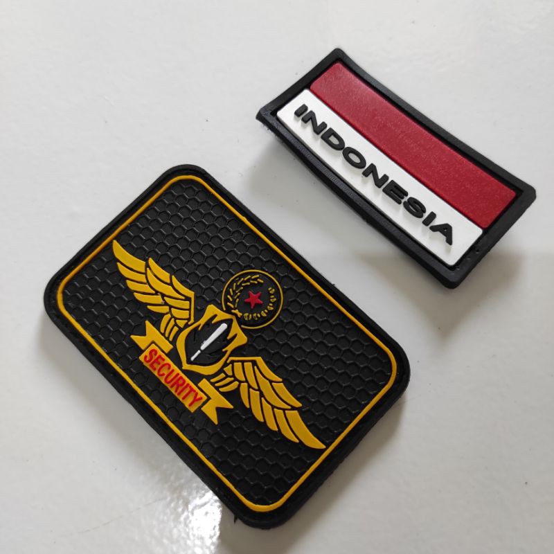 PATCH RUBBER SATU SET LOGO WINGS SECURITY+BENDERA KECIL/TEMPELAN EMBLEM KARET VELCRO SATPAM