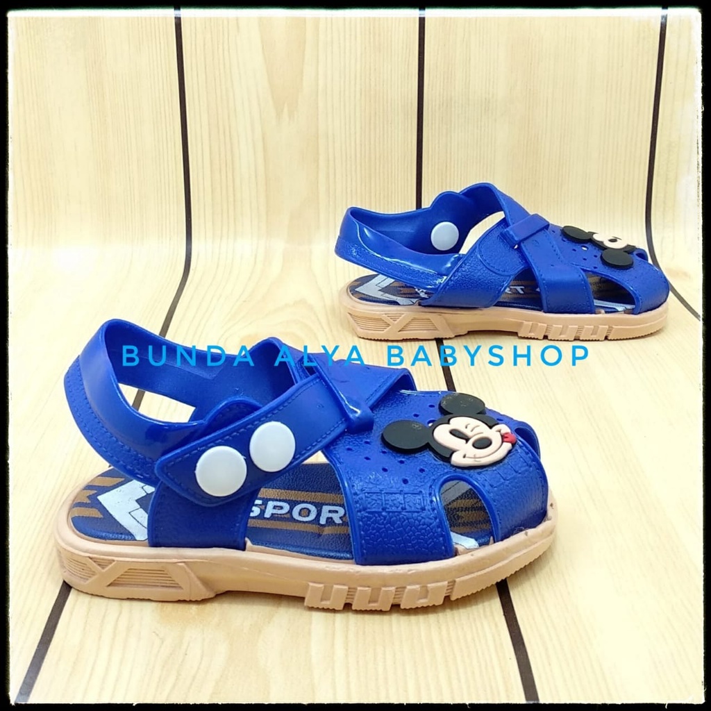 Sendal Anak Laki Laki Usia 6 Bulan 1 2 3 Tahun Kartun BIRU Karet Elastis  - Sepatu Sandal Anak Cowok Anti Licin