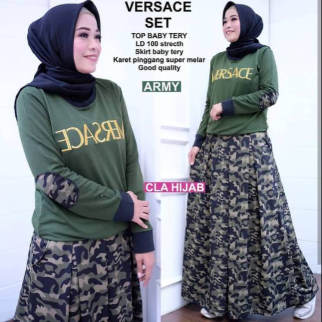 VERSACE SET / baju setelan wanita / setelan muslim / setrok / stelan rok army