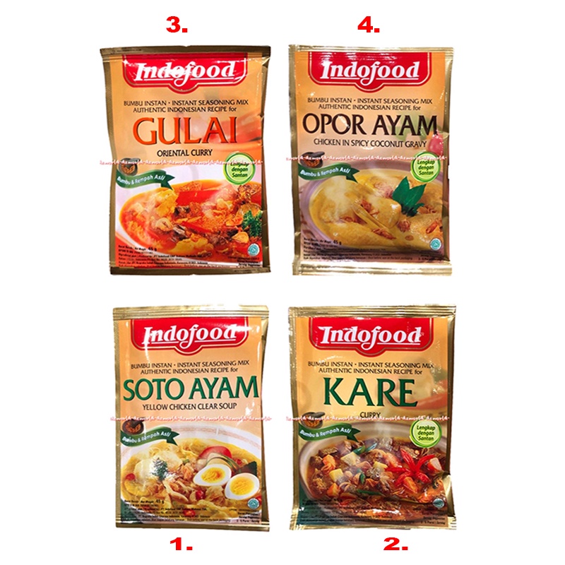 Indofood Soto Ayam Kare Curry Gulai Opor Ayam 45gr Bumbu Instan Masakan Indonesia Indo Food Yellow Chicken Clear Soup Instant Seasoning