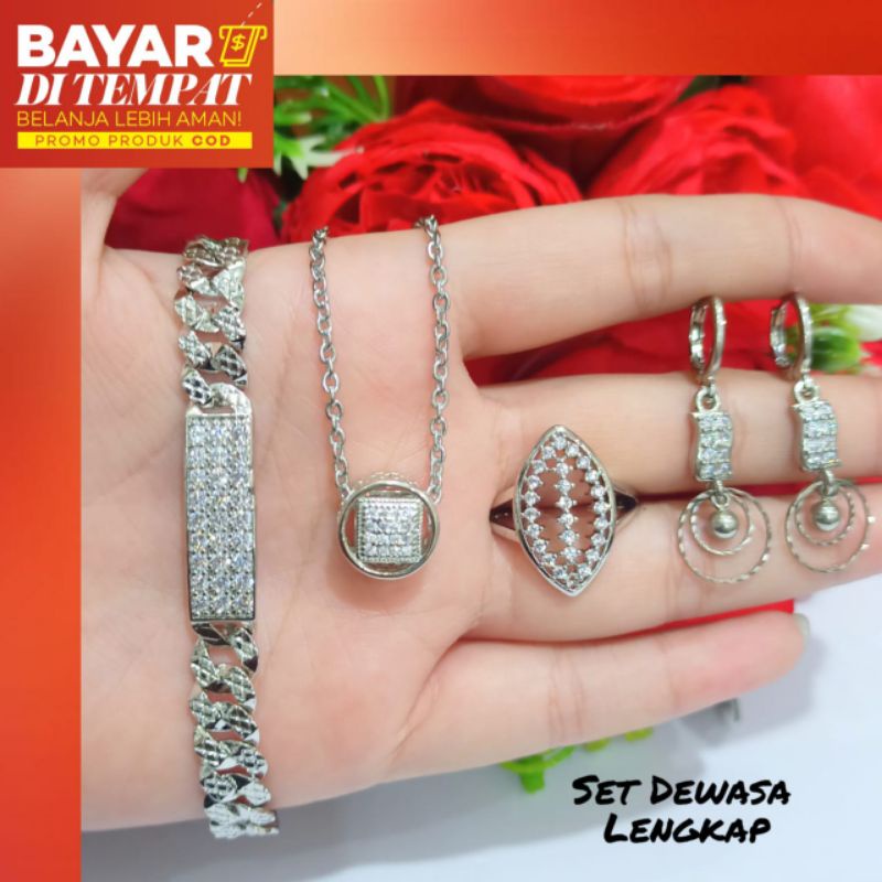 Set Dewasa lapis emas putih anti karat full permata zircon