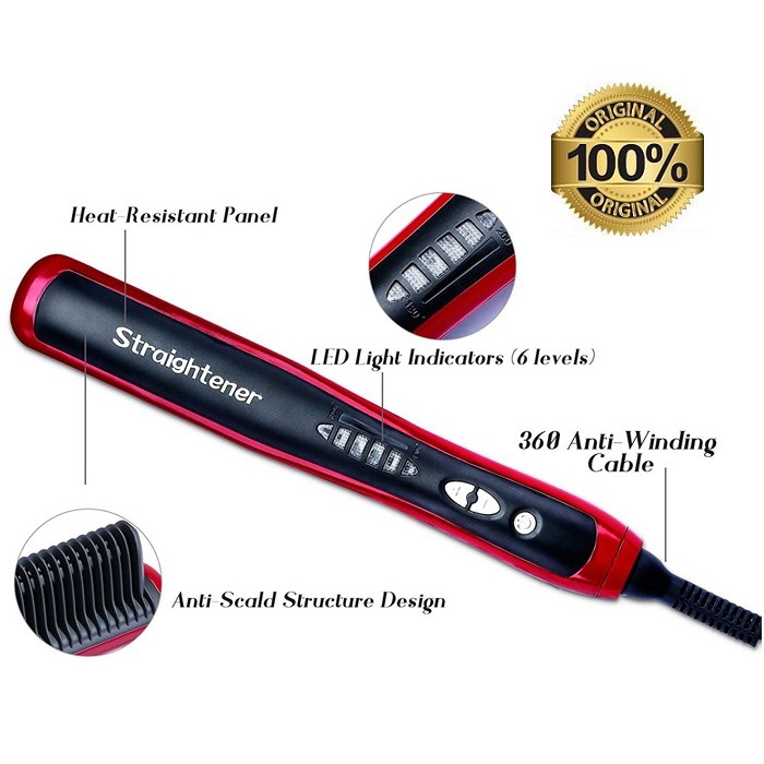 HS-0017 Sisir Profesional Hair Straightener Catok Sisir Pelurus Rambut New Generation HQT-908B