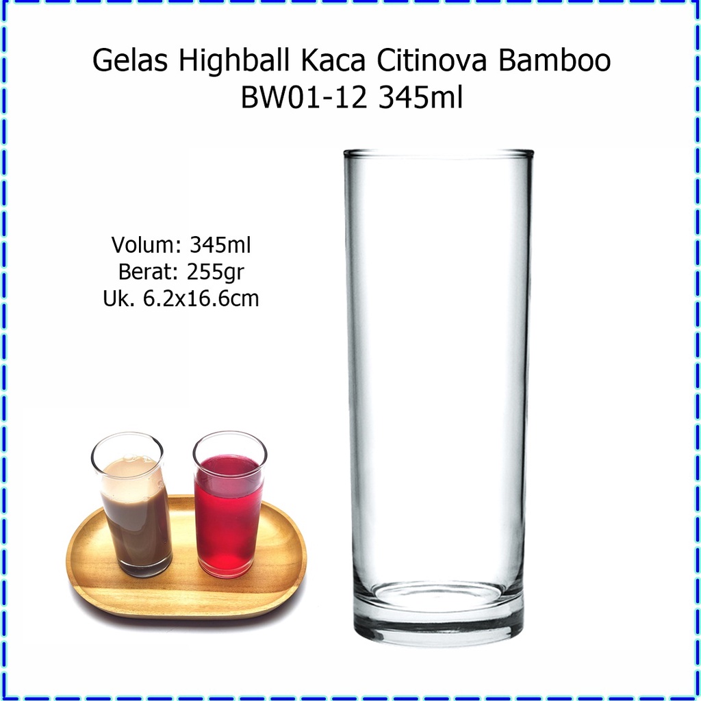 [1pcs] Gelas Highball Kaca/Gelas Jus Citinova Bamboo BW-02-12 345ml