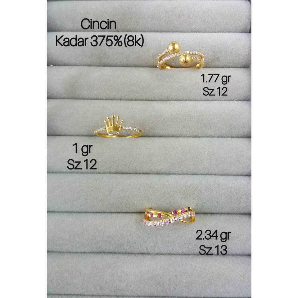 Cincin emas asli gram ringan fashion endolita kadar 375/8karat