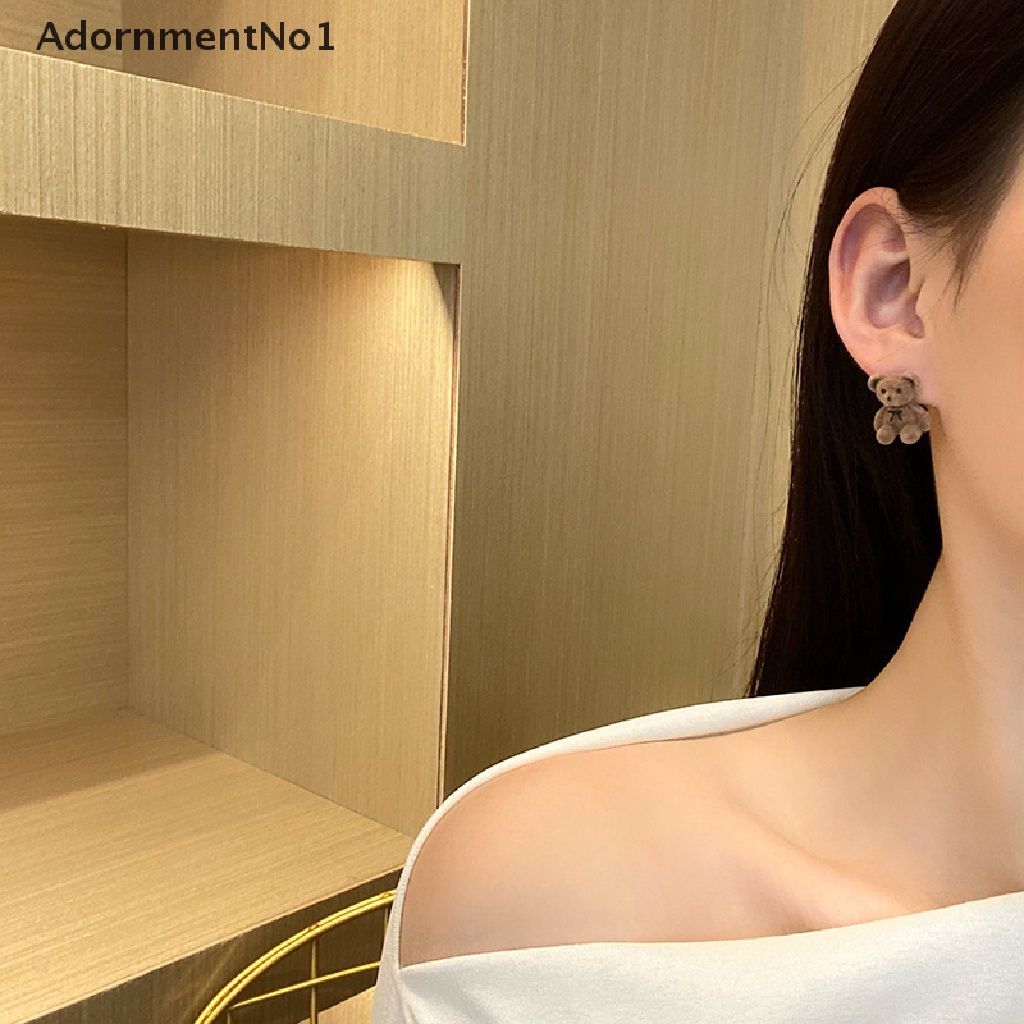 (AdornmentNo1) Anting Gantung Panjang Kait Motif Kartun Beruang Plush Bulu Untuk Perhiasan Wanita