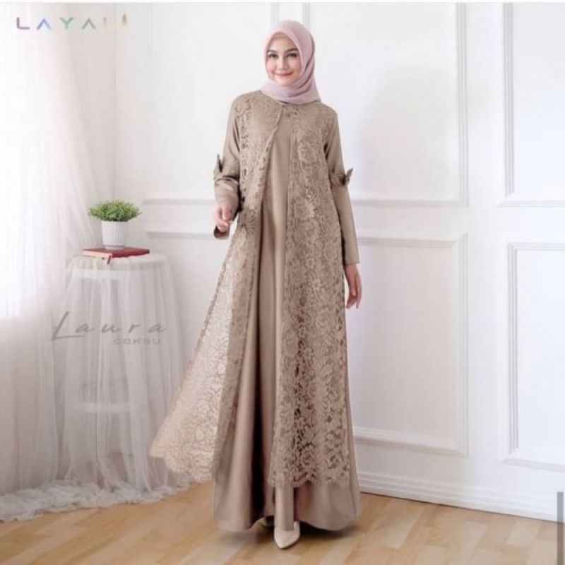 Baju Gamis Wanita Terbaru Laura Maxi Dress Brukat Muslim Syar'i