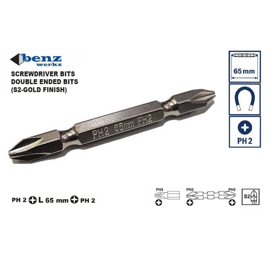 Benz Mata Obeng Angin PH 2 Screwdriver Bits Magnet PH 2 65 Mm +/+ PH2 x 65mm PH 2 PER PCS / Mata Bor Obeng PH2 PH 2