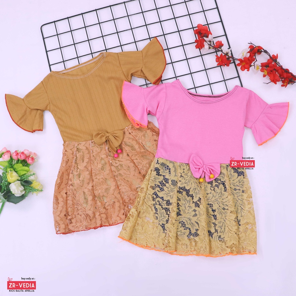 Dress Brokat Laura uk 5-6 Tahun / Dres Baju Anak Perempuan Motif Gaun Brukat Pesta Import Quality