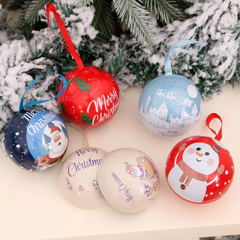 1Pc Christmas Tree Metal Candy Round Ball Pendant/Christmas Gift Iron Storage Jar Box/Xmas New Year Kids Gift Packaging