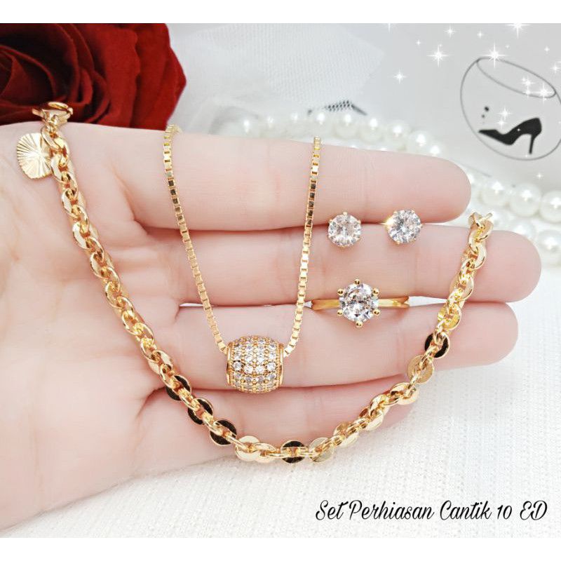 set perhiasan bola cincin permata satu