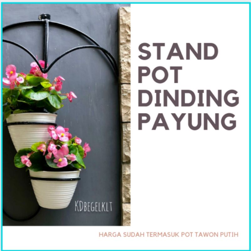 Standing Pot Dinding PAYUNG + BONUS POT / Rak Bunga Tempel Dinding Minimalis